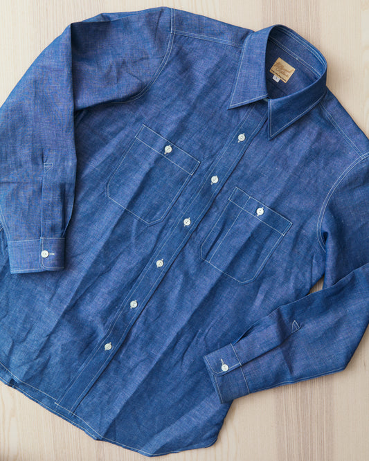 Bryceland's The Hollywood Tailors Label Perfect Chambray USN Shirt Blue
