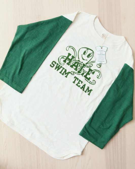 Warehouse & Co Three-Quarter Sleeve Baseball Shirt Swim Team Cream/Green