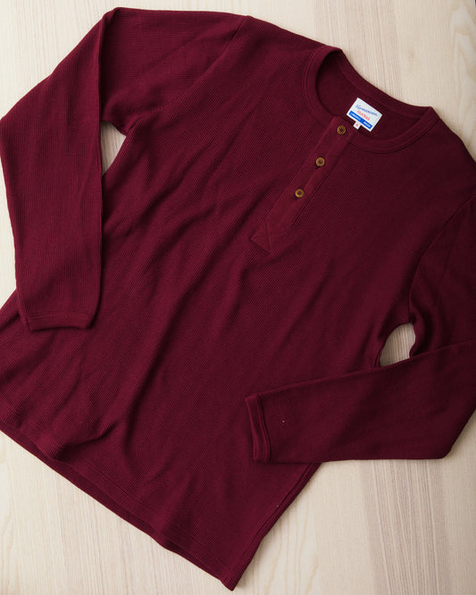 Hermansson Long Sleeve Ribbed Cotton Henley Shirt Vinröd