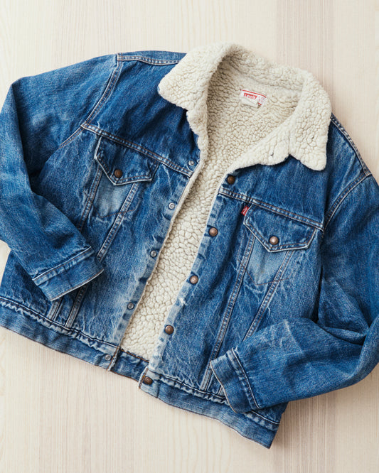 Vintage 80's Made in USA Levi's Denim Sherpa Trucker Jacket Size 46