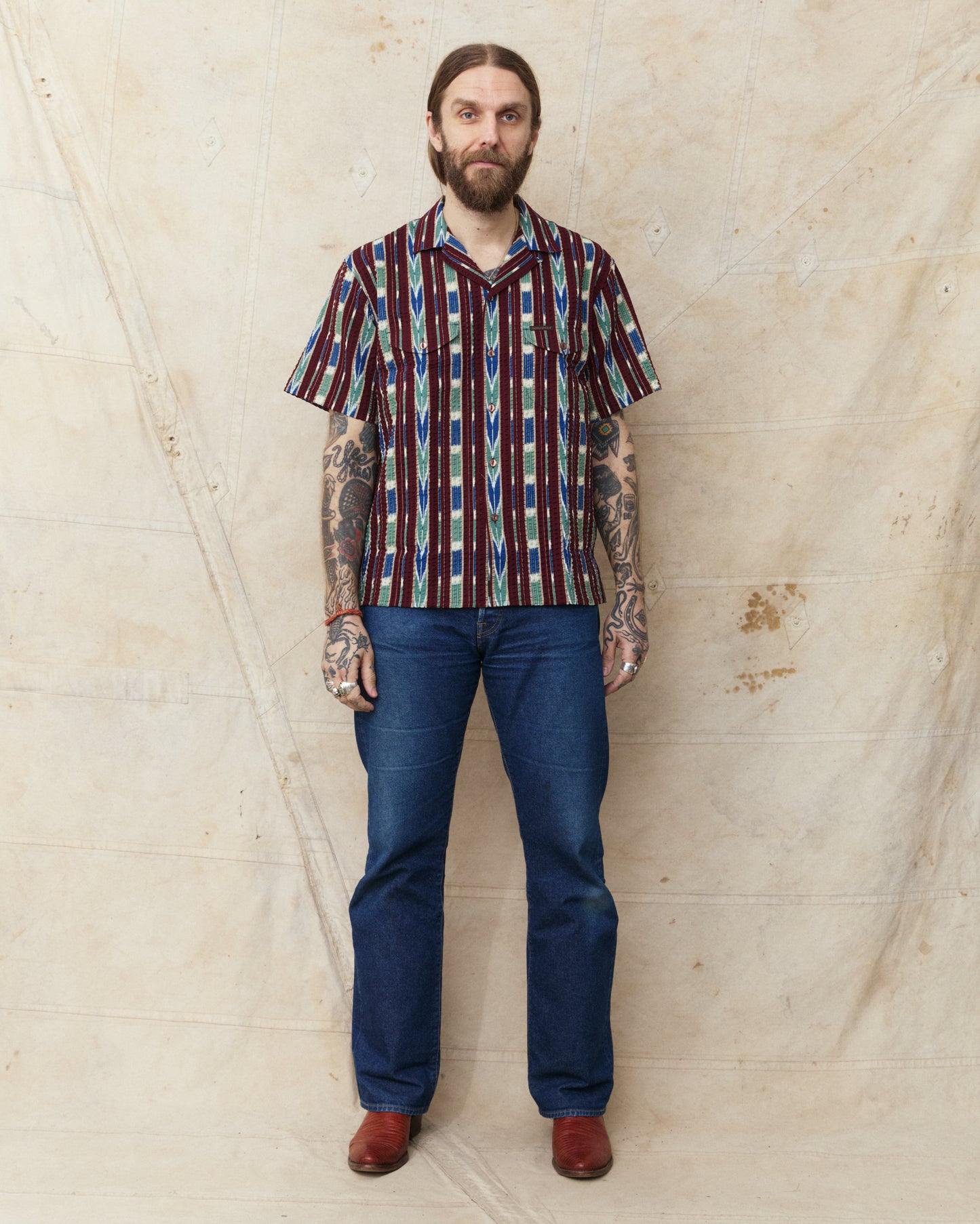 Indigofera Deville Printed Seersucker Wine/Ecru Shirt