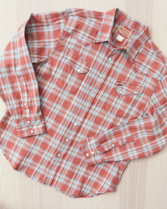 Sugar Cane & Co. SC29687 Washer Herringbone Check Western Shirt Red