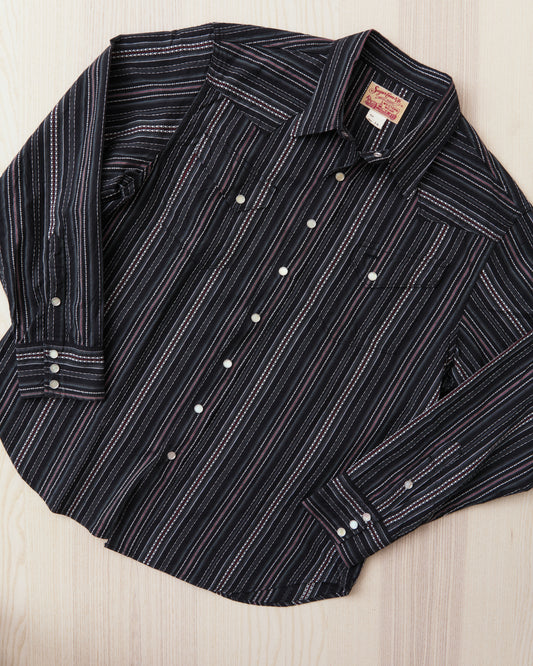 Sugar Cane & Co. Indigo Dobby Western Shirt Black SC29685