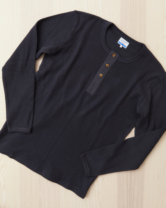 Hermansson Folktrikå Long Sleeve Ribbed Cotton Henley Shirt Grafit