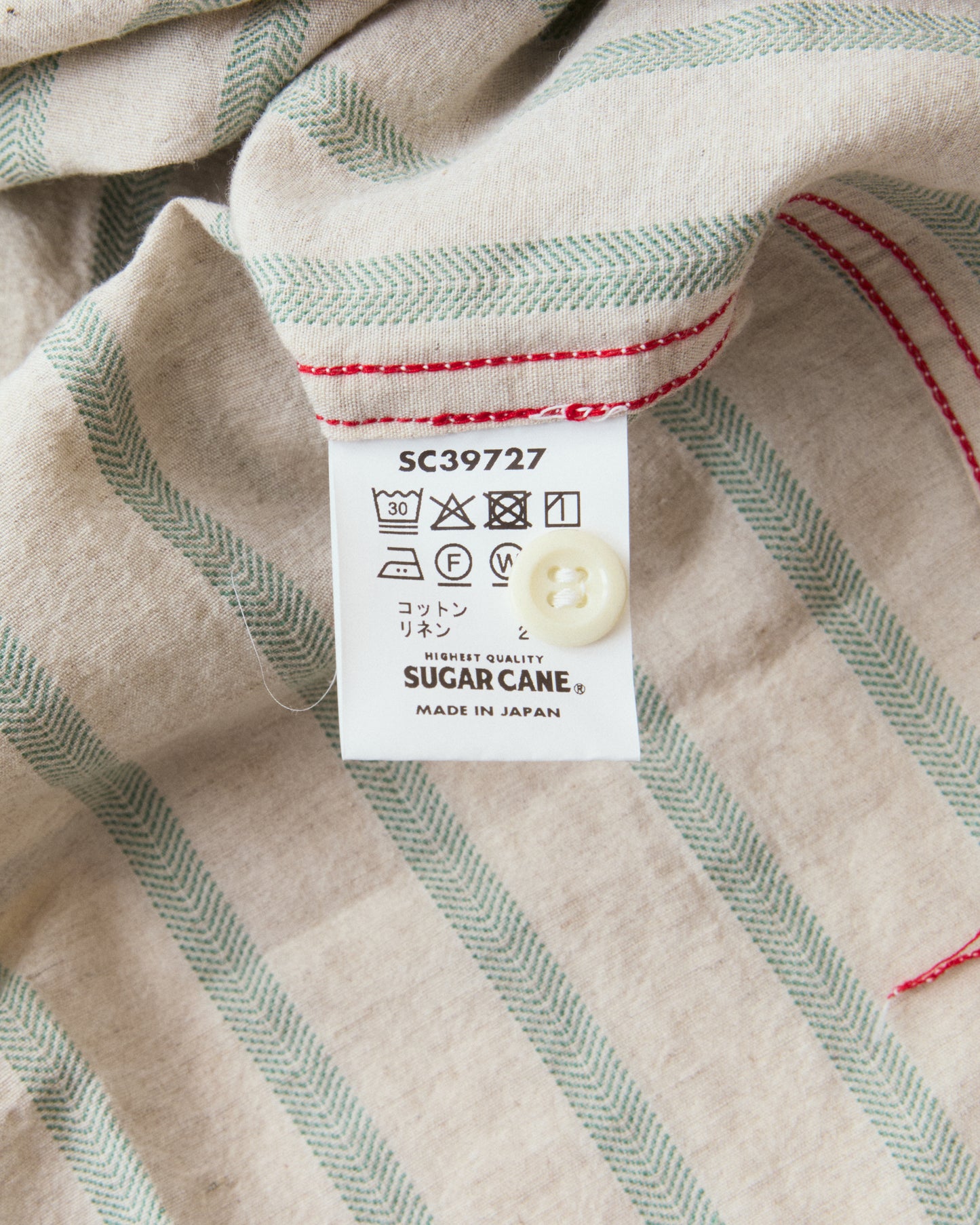 Sugar Cane & Co SC39727 Cotton/Linen Dobby Herringbone Short Sleeve Work Shirt Green