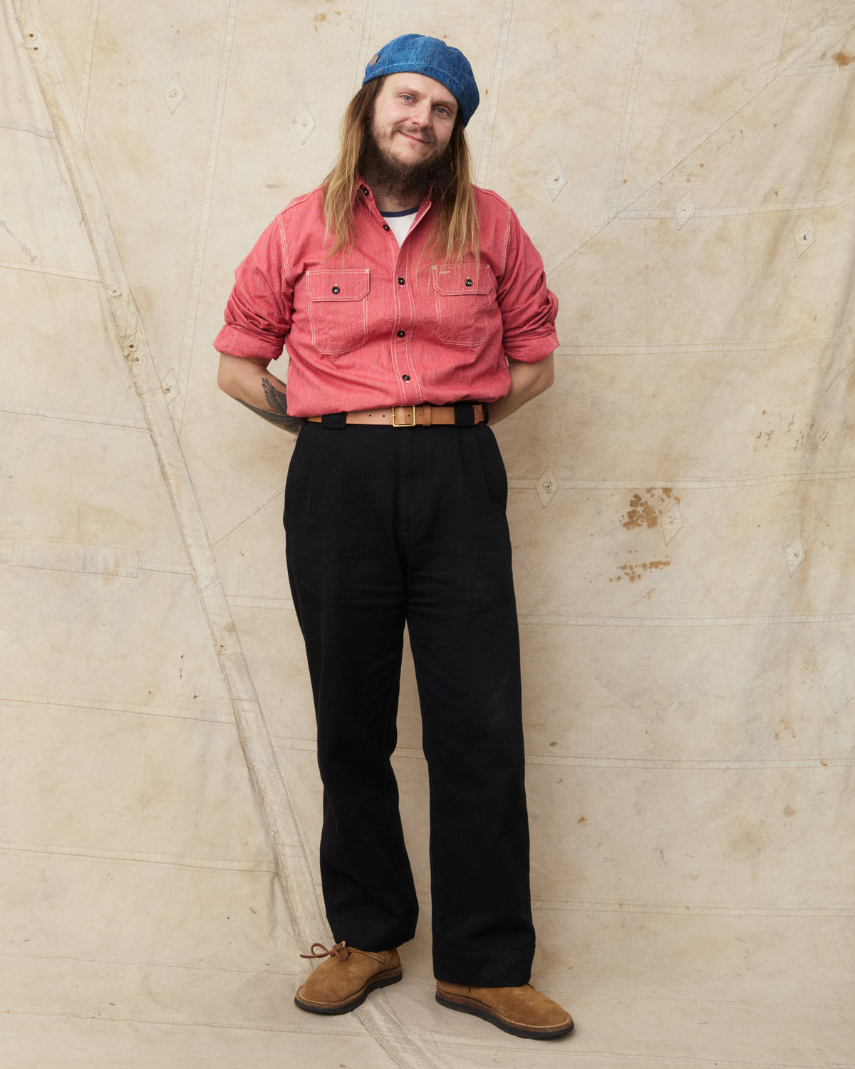 Sugar Cane & Co. SC25511 165 Red Striped Work Shirt
