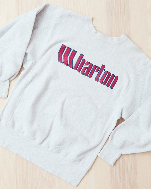 Vintage 90's Champion Reverse Weave Sweatshirt Wharton Sweatshirt Gray Melange L