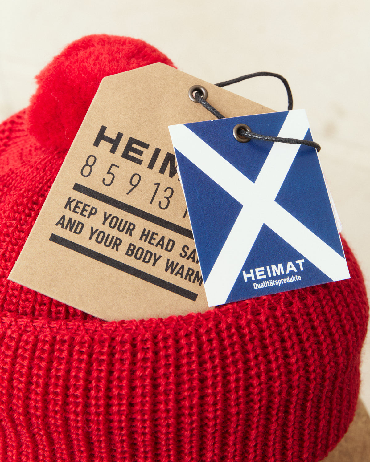 Heimat Wool U Boat Bobble Hat Safety Red