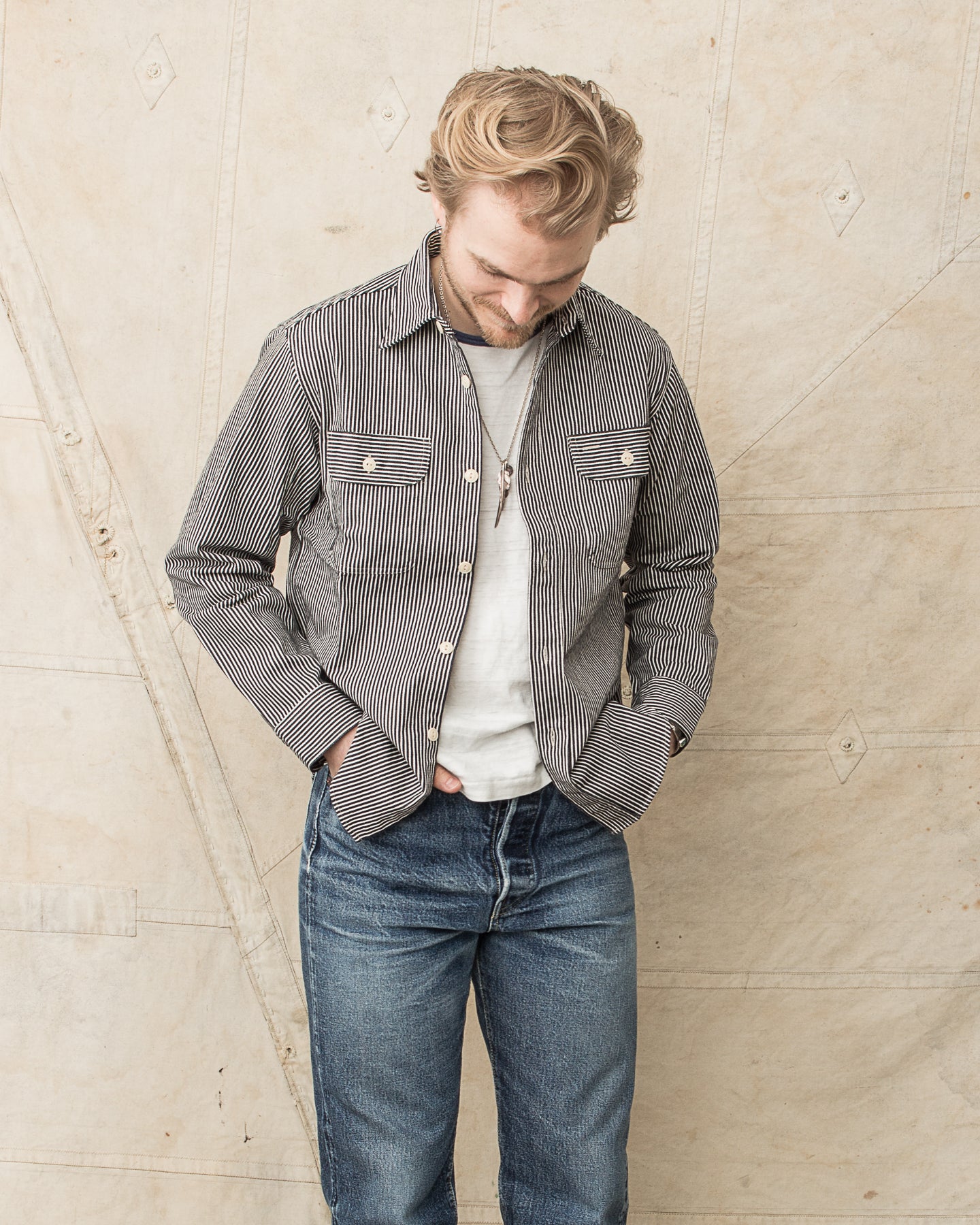 Sugar Cane & Co. Hickory Stripe Work Shirt Black SC27853