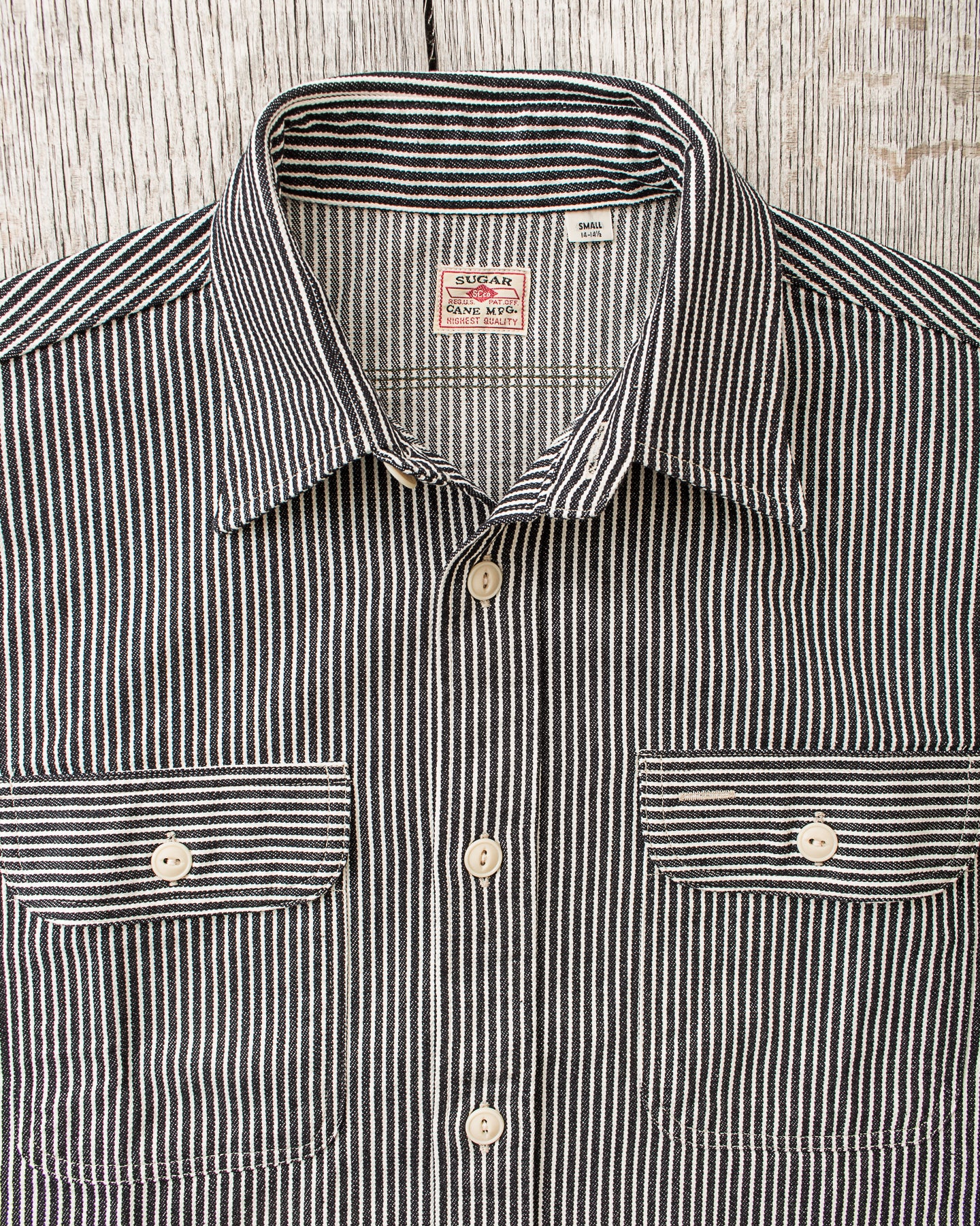 Sugar Cane & Co. Hickory Stripe Work Shirt Black SC27853