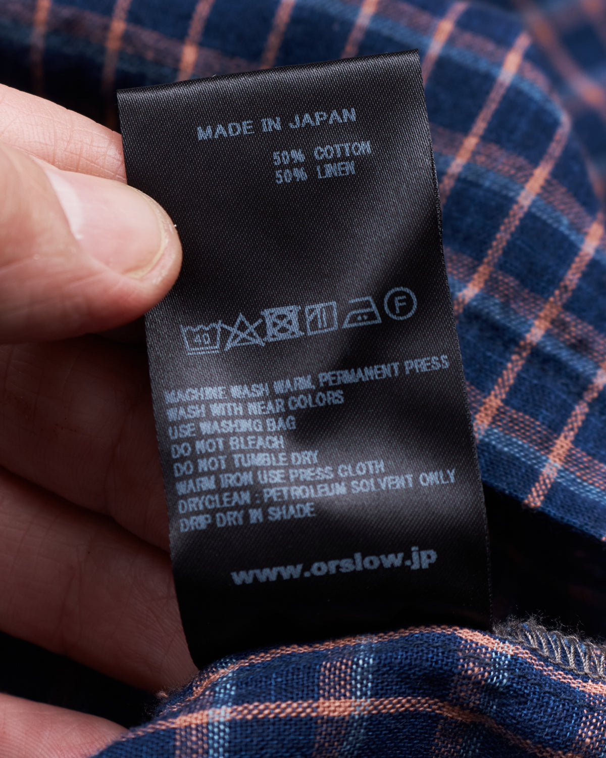 OrSlow Cotton/Linen Indigo Check Lace Up Shirt
