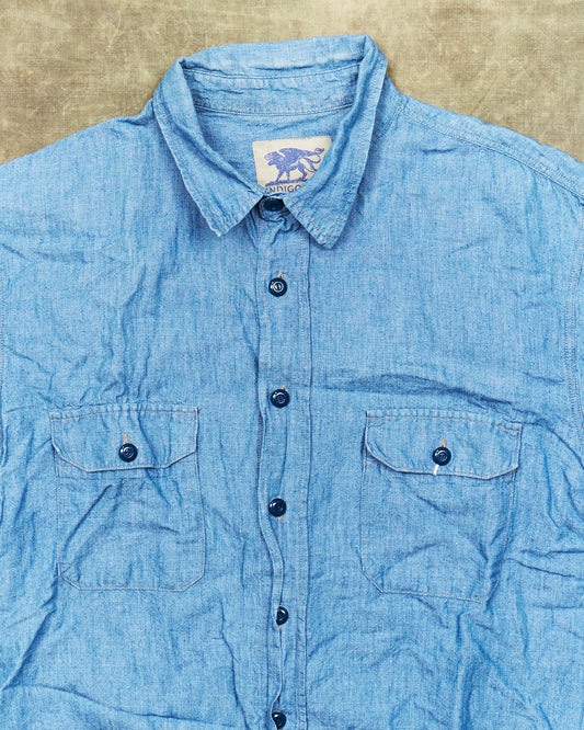 Second Hand Indigofera Delray Cotton / Linen Indigo Chambray Shirt Size M