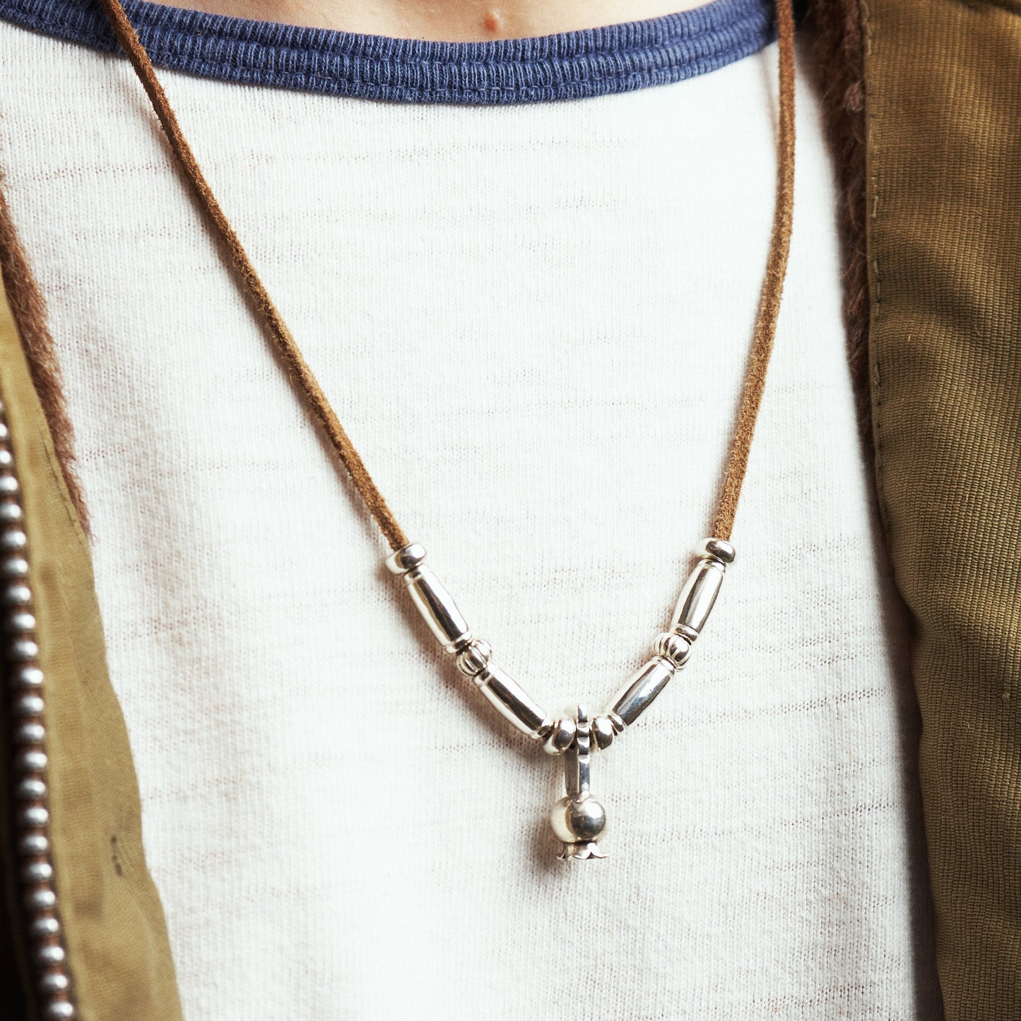 Larry Smith Kudu Leather Lace Light Brown With Silver Bead LT-0124