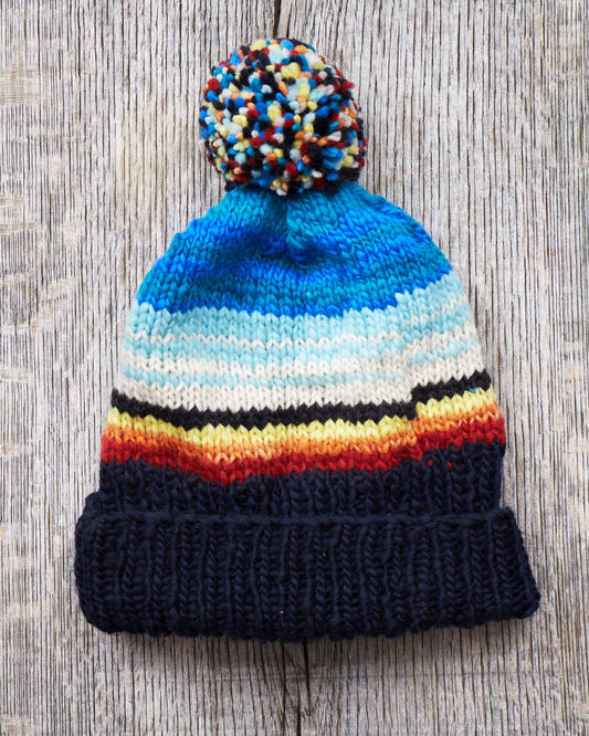 Chamula Double Cuff Wool Cap Serape Navy
