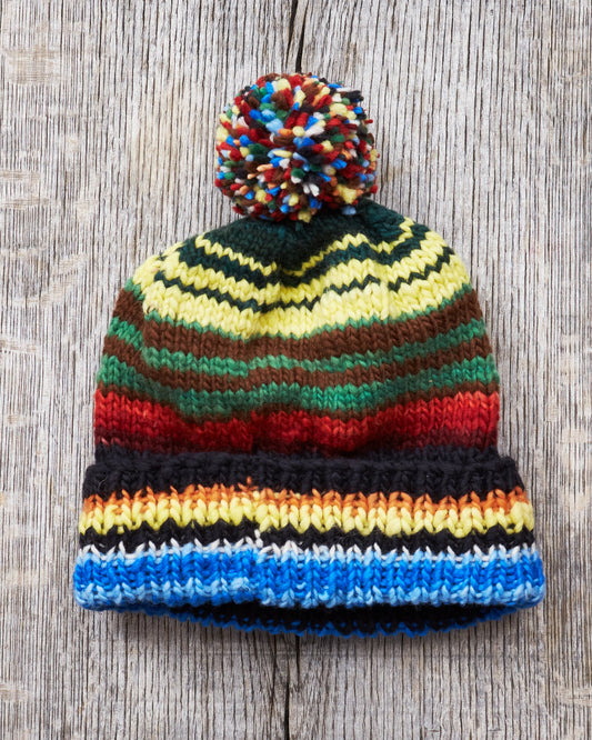 Chamula Double Cuff Wool Cap Serape #2 Black