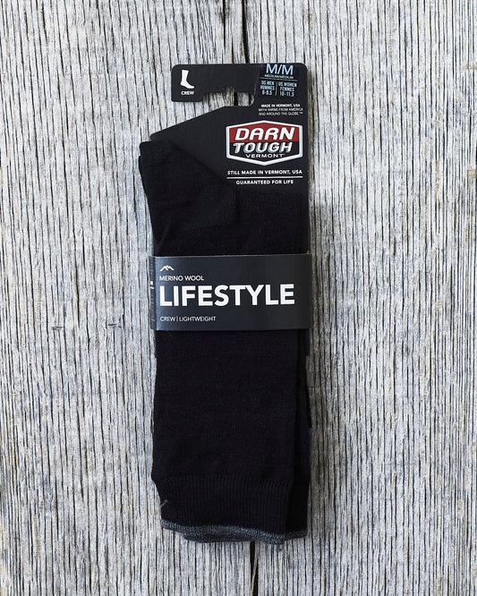Darn Tough 6032 Black Merino Wool Lifestyle Crew Lightweight Socks
