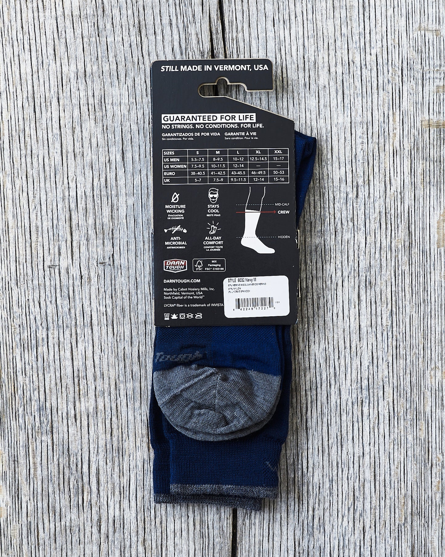 Darn Tough 6032 Navy Merino Wool Lifestyle Crew Lightweight Socks
