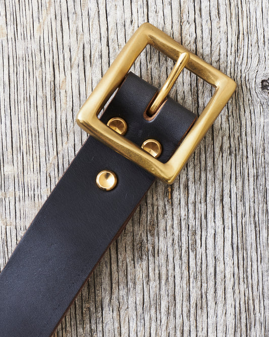 Lone Wolf Leathers Belt Dark Blue Horween CXL Twisted Brass Buckle