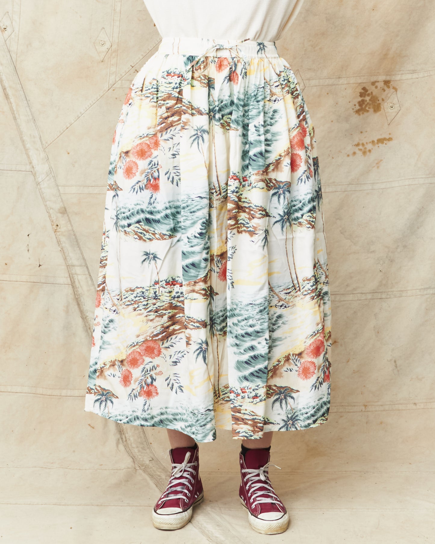 OrSlow 4003 Hawaiian Gathered Rayon Skirt Ecru