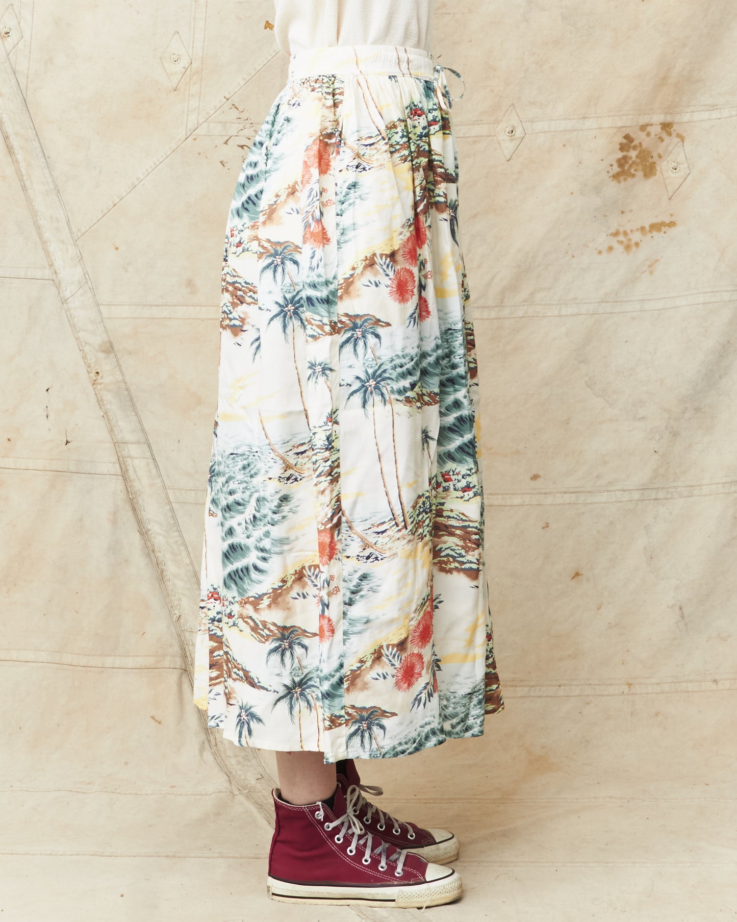 OrSlow 4003 Hawaiian Gathered Rayon Skirt Ecru