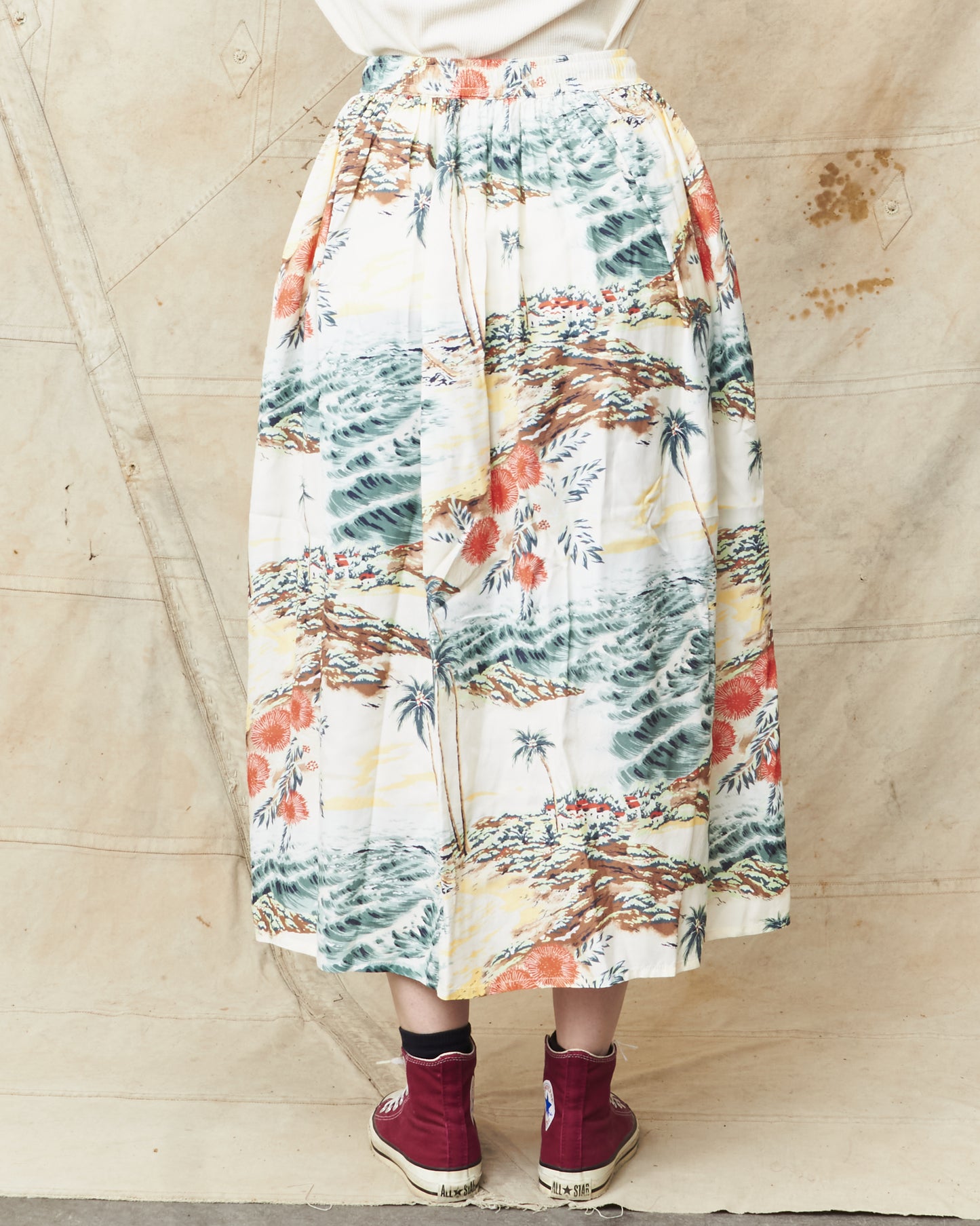 OrSlow 4003 Hawaiian Gathered Rayon Skirt Ecru