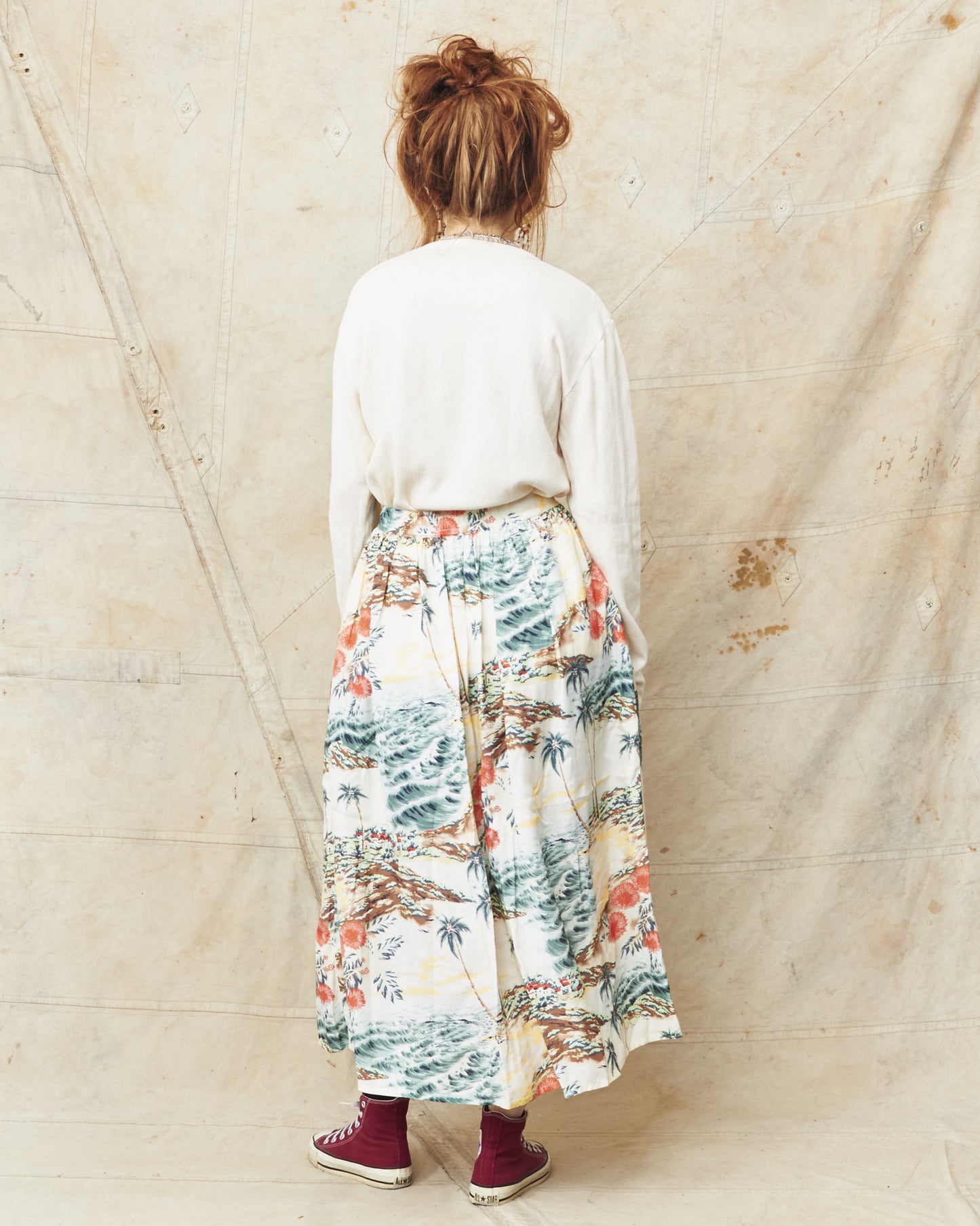OrSlow 4003 Hawaiian Gathered Rayon Skirt Ecru