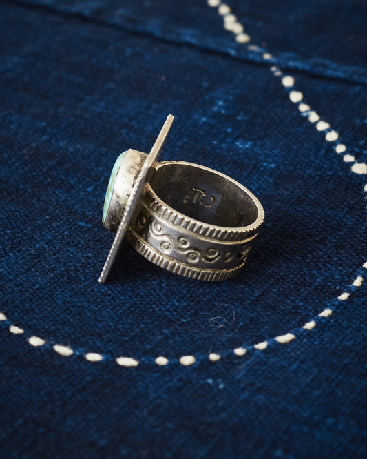 Tenable Crafts Silver Square with Turquoise Ring # 206 US Size 8