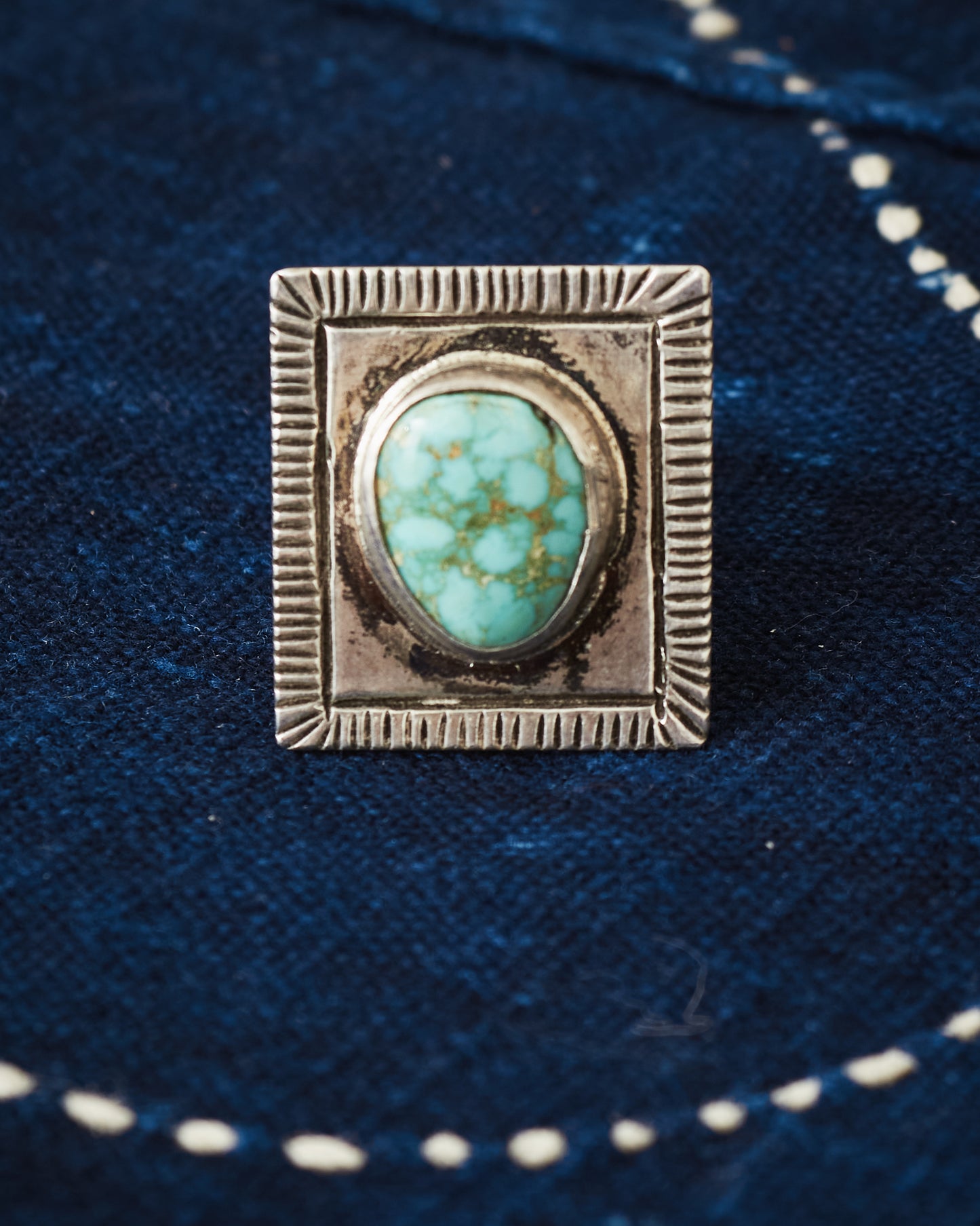 Tenable Crafts Silver Square with Turquoise Ring # 206 US Size 8