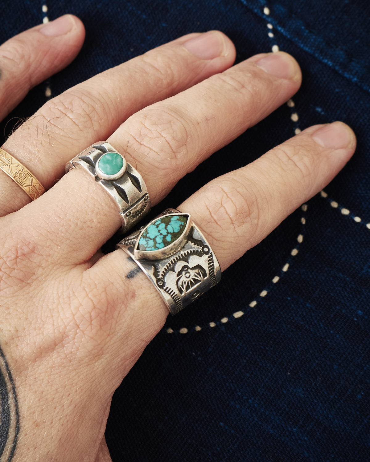Tenable Crafts Silver Thunderbird & Turquoise Ring # 207 US Size 8