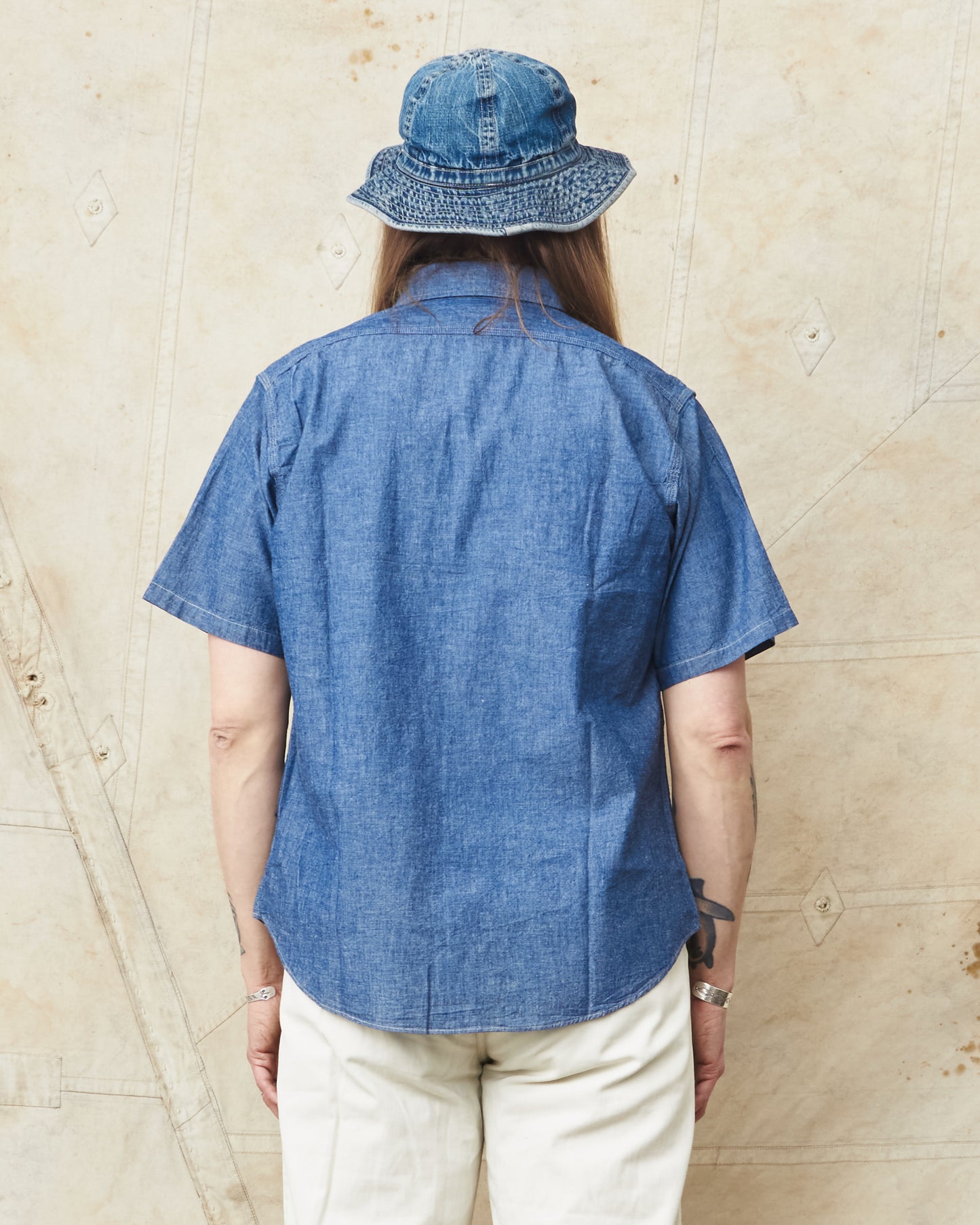Sugar Cane & Co. Short Sleeve Blue Chambray Work Shirt SC37941