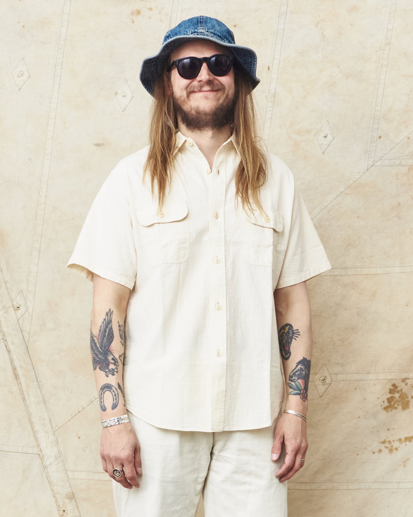 Sugar Cane & Co. Short Sleeve White Chambray Work Shirt SC37942