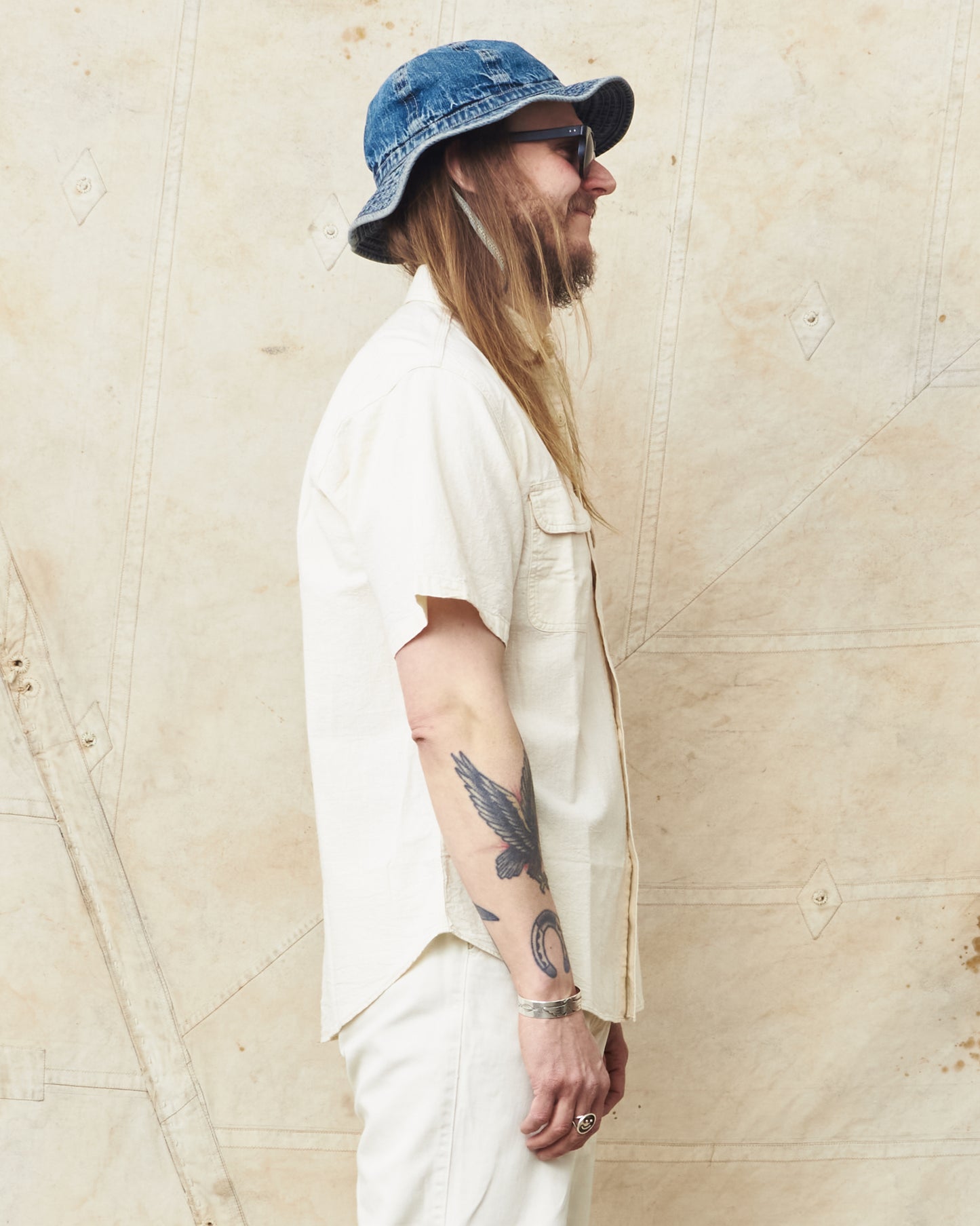 Sugar Cane & Co. Short Sleeve White Chambray Work Shirt SC37942