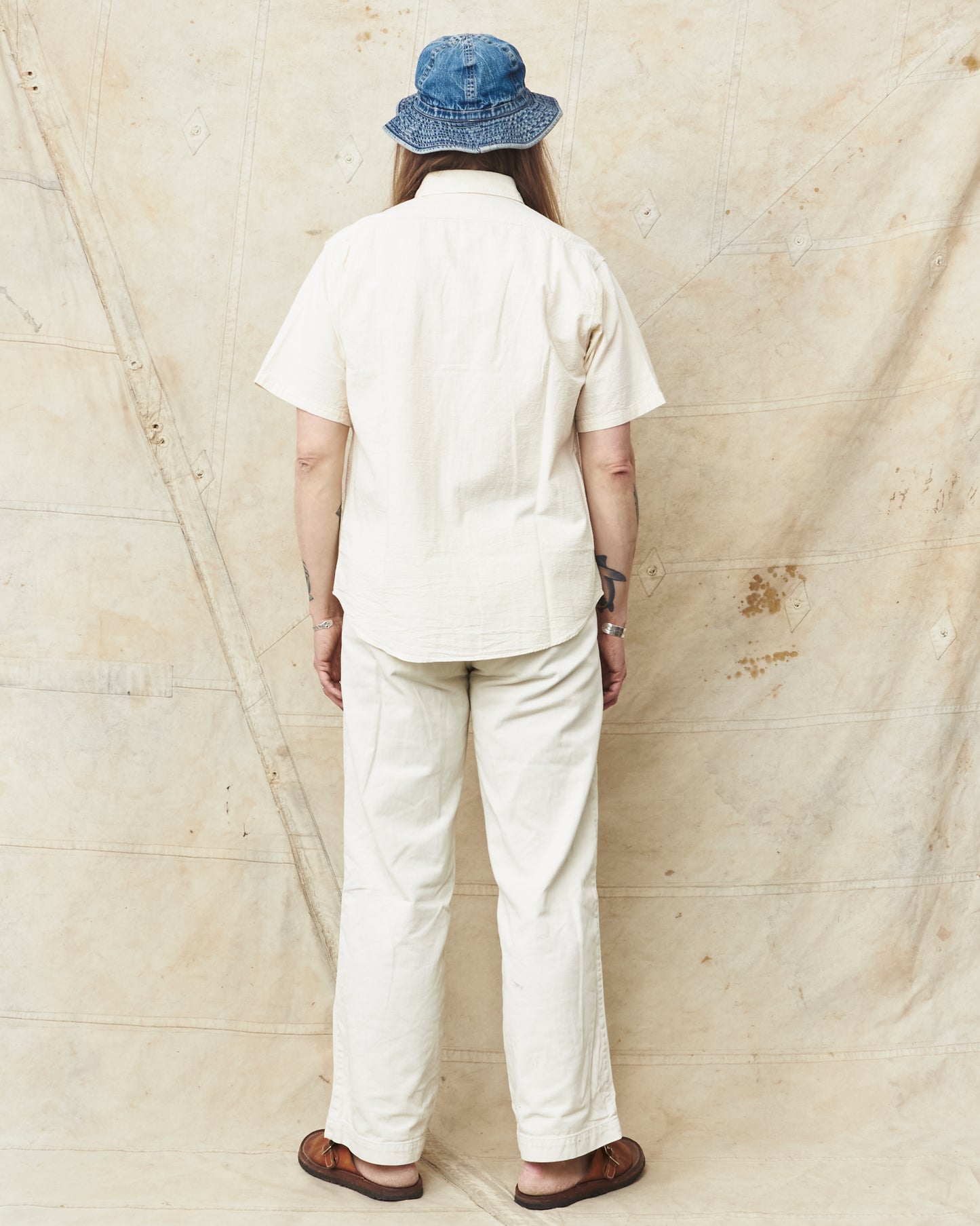 Sugar Cane & Co. Short Sleeve White Chambray Work Shirt SC37942