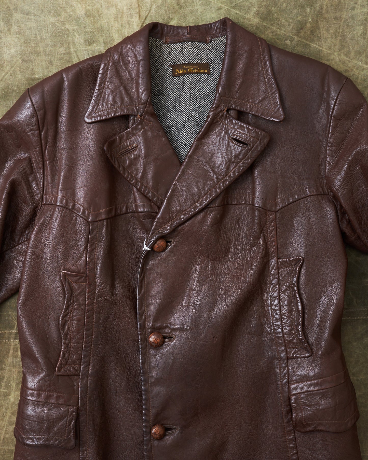 Vintage Swedish Goatskin Leather Coat Size L