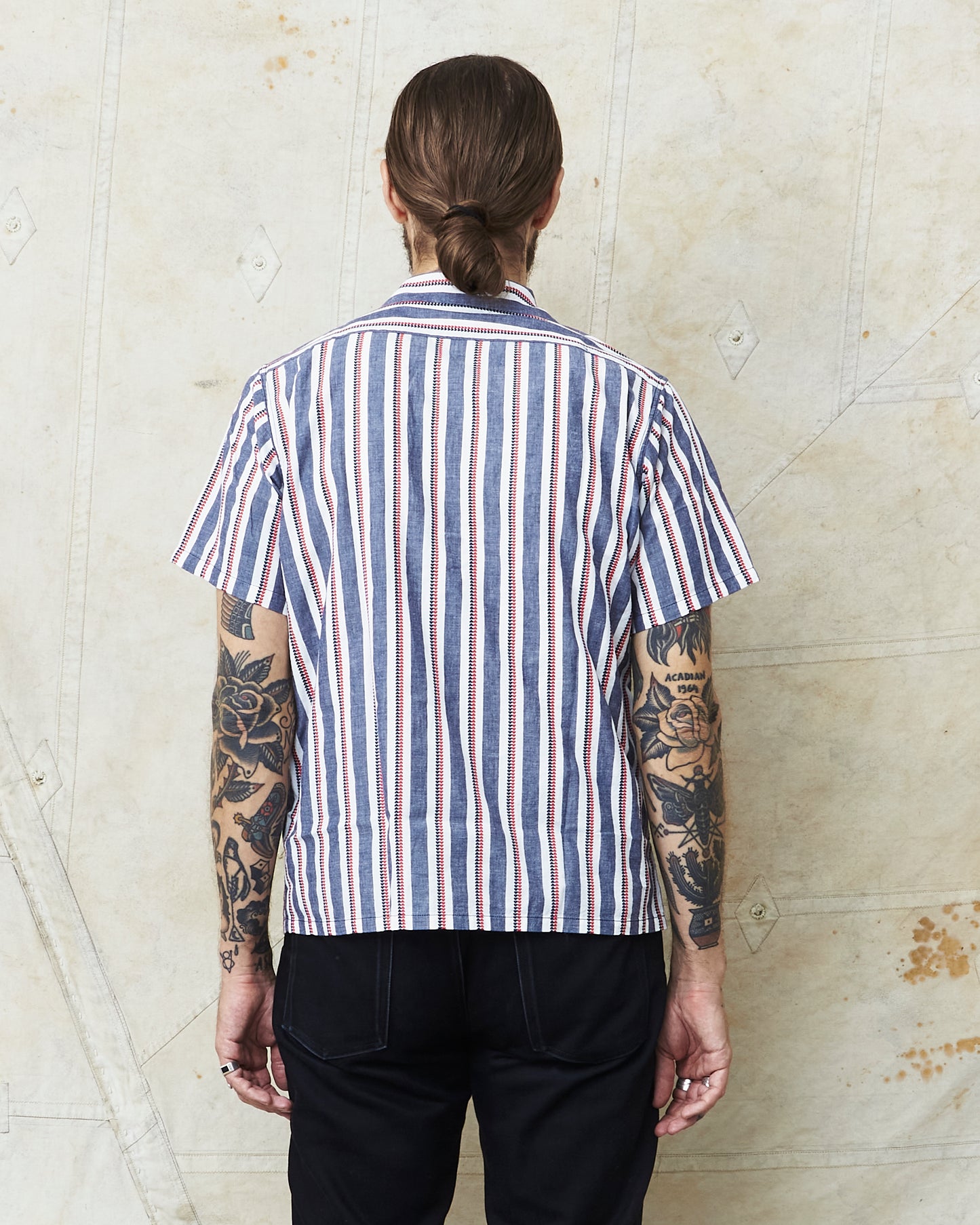 Sugar Cane & Co SC39119 Short Sleeve Heart Stripe Open Shirt Navy