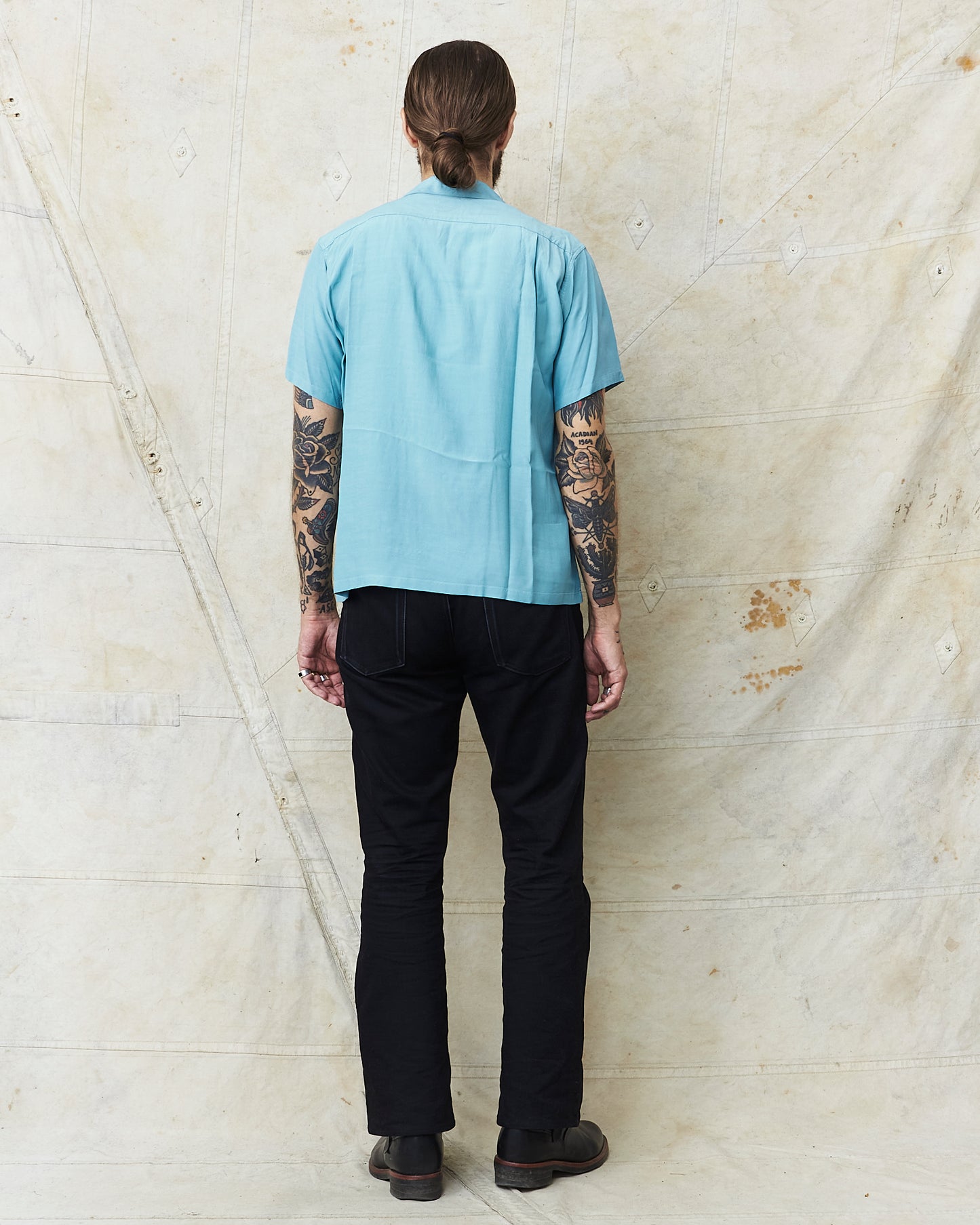 Style Eyes Short Sleeve Rayon Bowling Shirt Light Blue SE39259