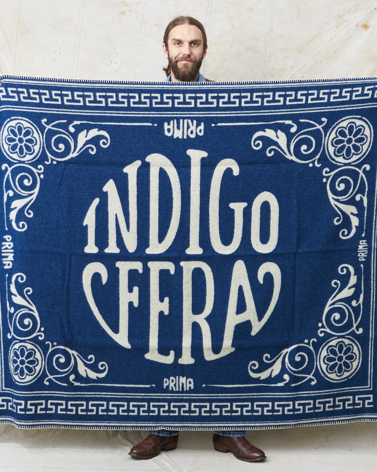 Indigofera Logo Wool Blanket Blue