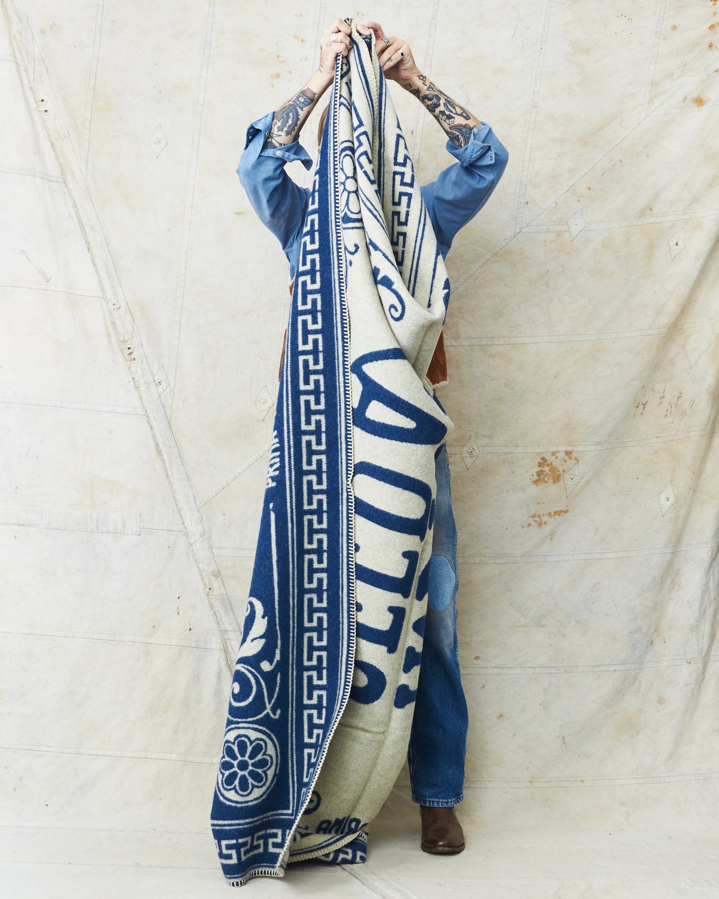 Indigofera Logo Wool Blanket Blue