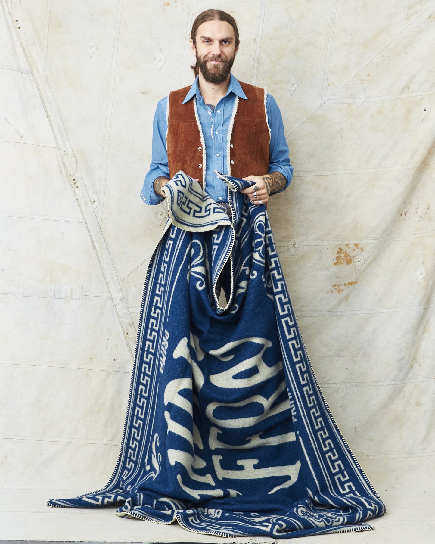 Indigofera Logo Wool Blanket Blue