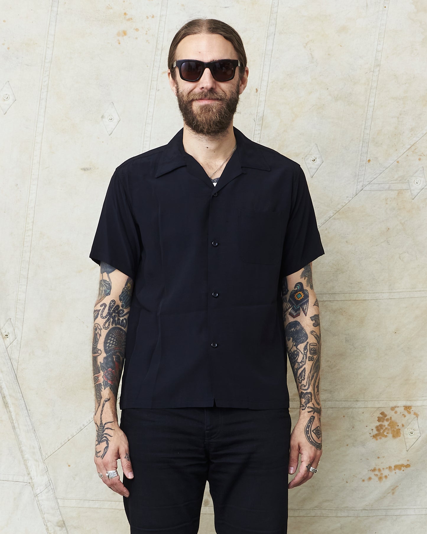 Style Eyes SE39455 Short Sleeve Rayon Bowling Shirt Black