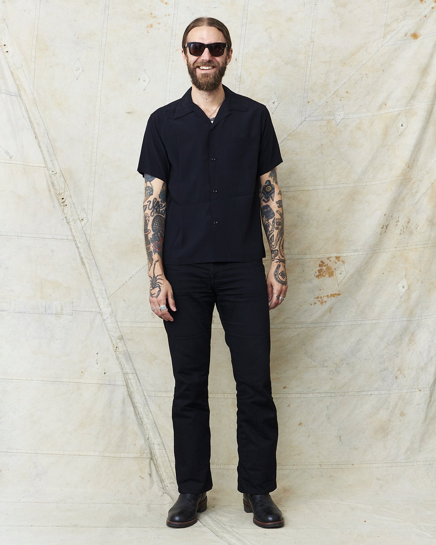 Style Eyes SE39455 Short Sleeve Rayon Bowling Shirt Black