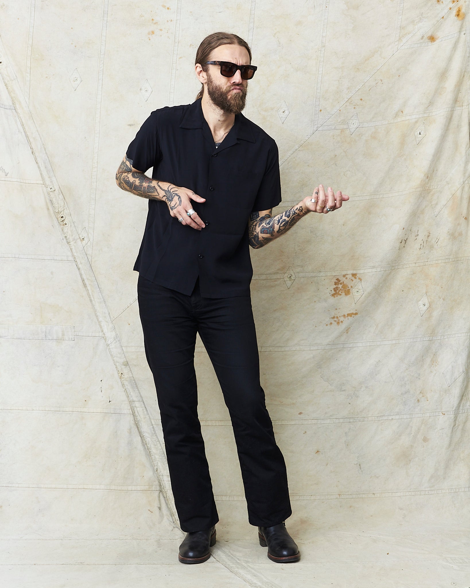 Style Eyes SE39455 Short Sleeve Rayon Bowling Shirt Black – Second