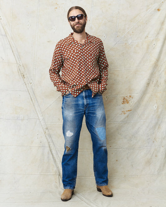 Star of Hollywood Rayon Long Sleeved Open Shirt "Polka Dot" Brown SH29315