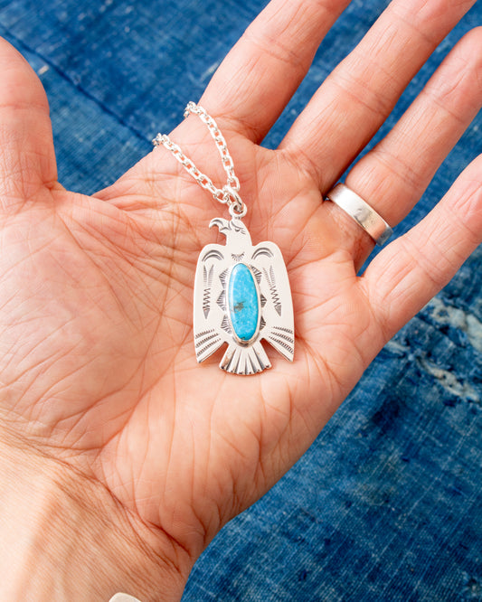 Larry Smith NL-0126 Classic Eagle Turquoise Silver Pendent Top