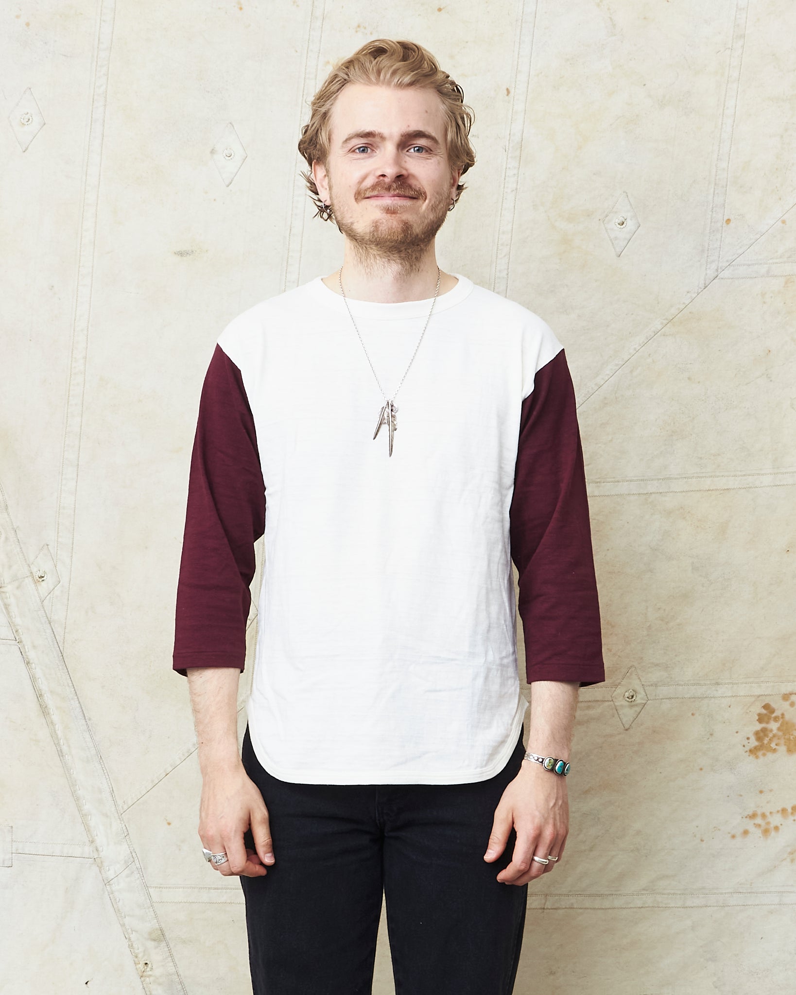 トップス WAREHOUSE & CO. Lot 4800 LITTLE VILLAGE Warehouse & Co Lot 4800 Three-Quarter Sleeve Baseball Shirt Cream