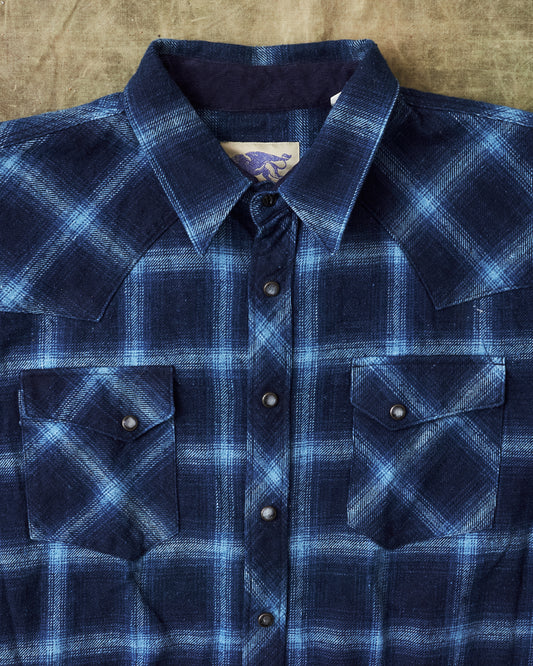 Second Hand Indigofera Dawson Shirt Japanese Selvage Flannel Indigo Check Size L