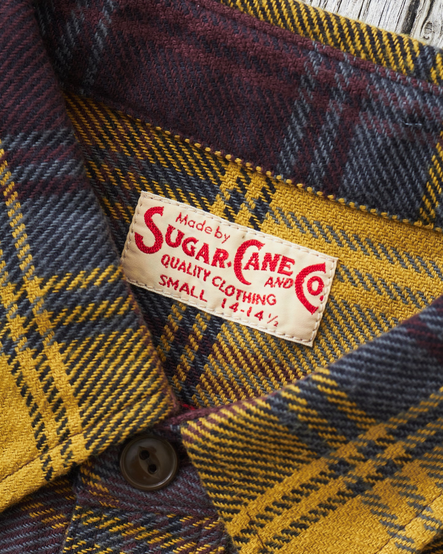 Sugar Cane & Co Twill Check Work Shirt Yellow SC29152
