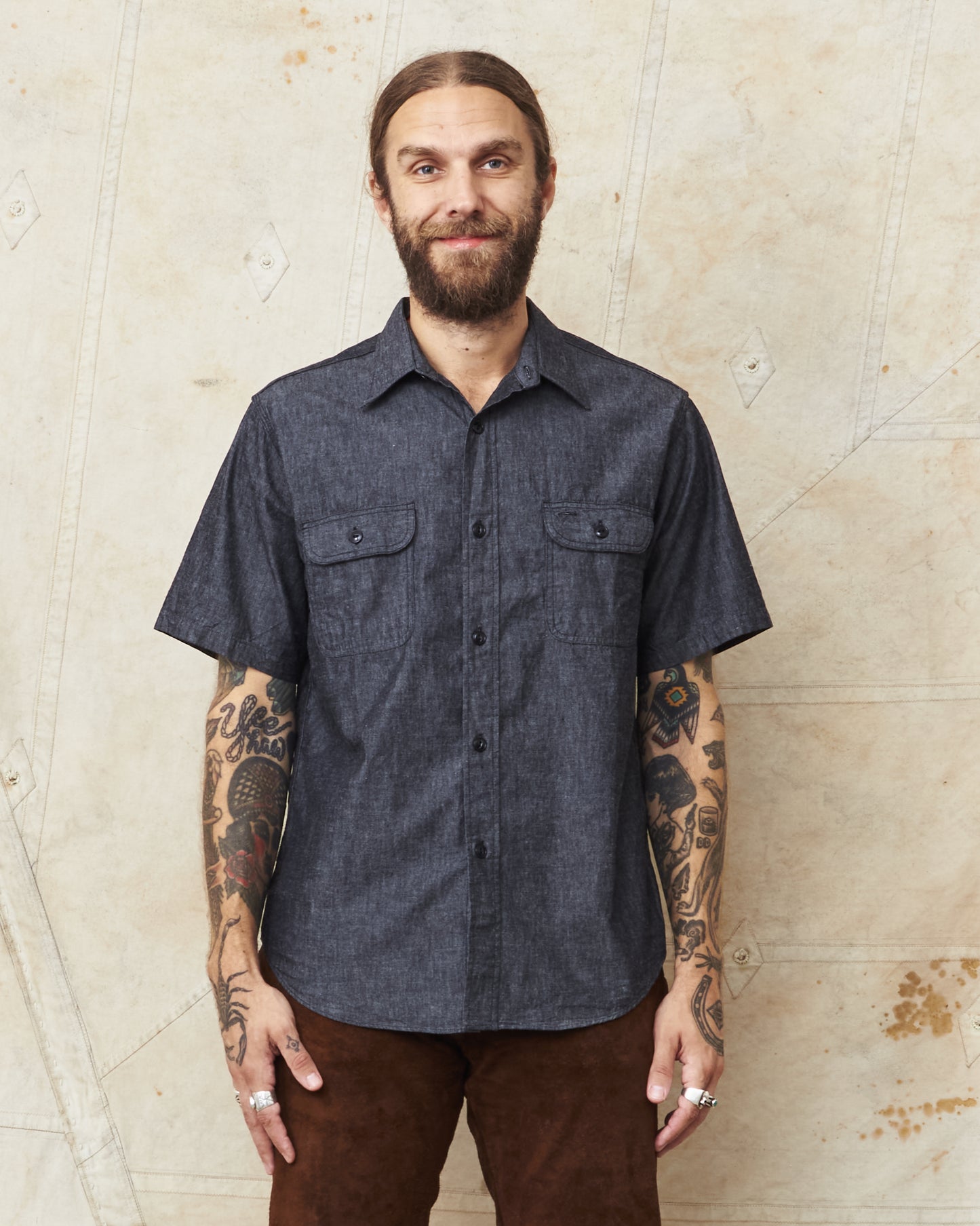 Sugar Cane & Co. Short Sleeve Black Chambray Work Shirt SC39307