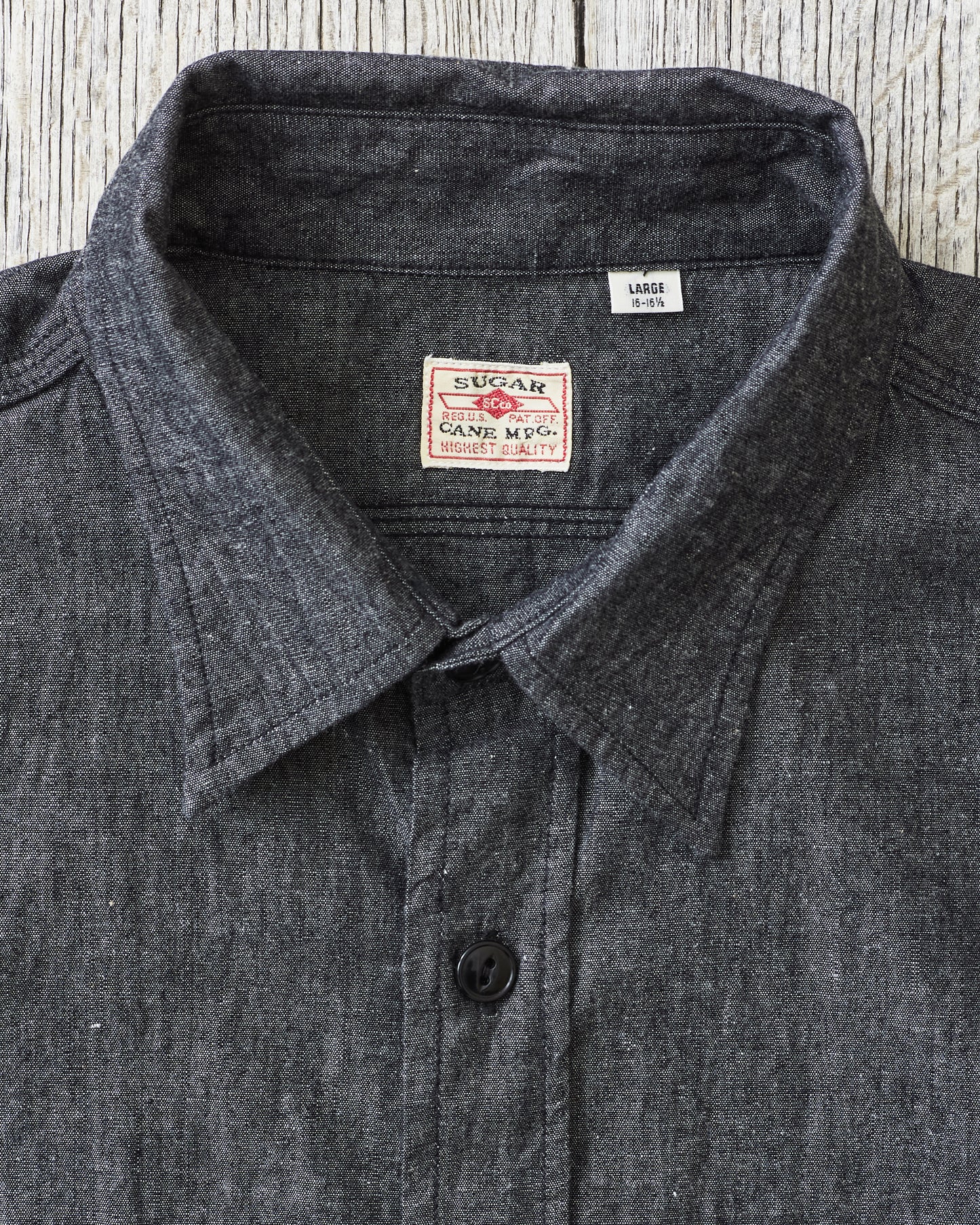 Sugar Cane & Co. Short Sleeve Black Chambray Work Shirt SC39307