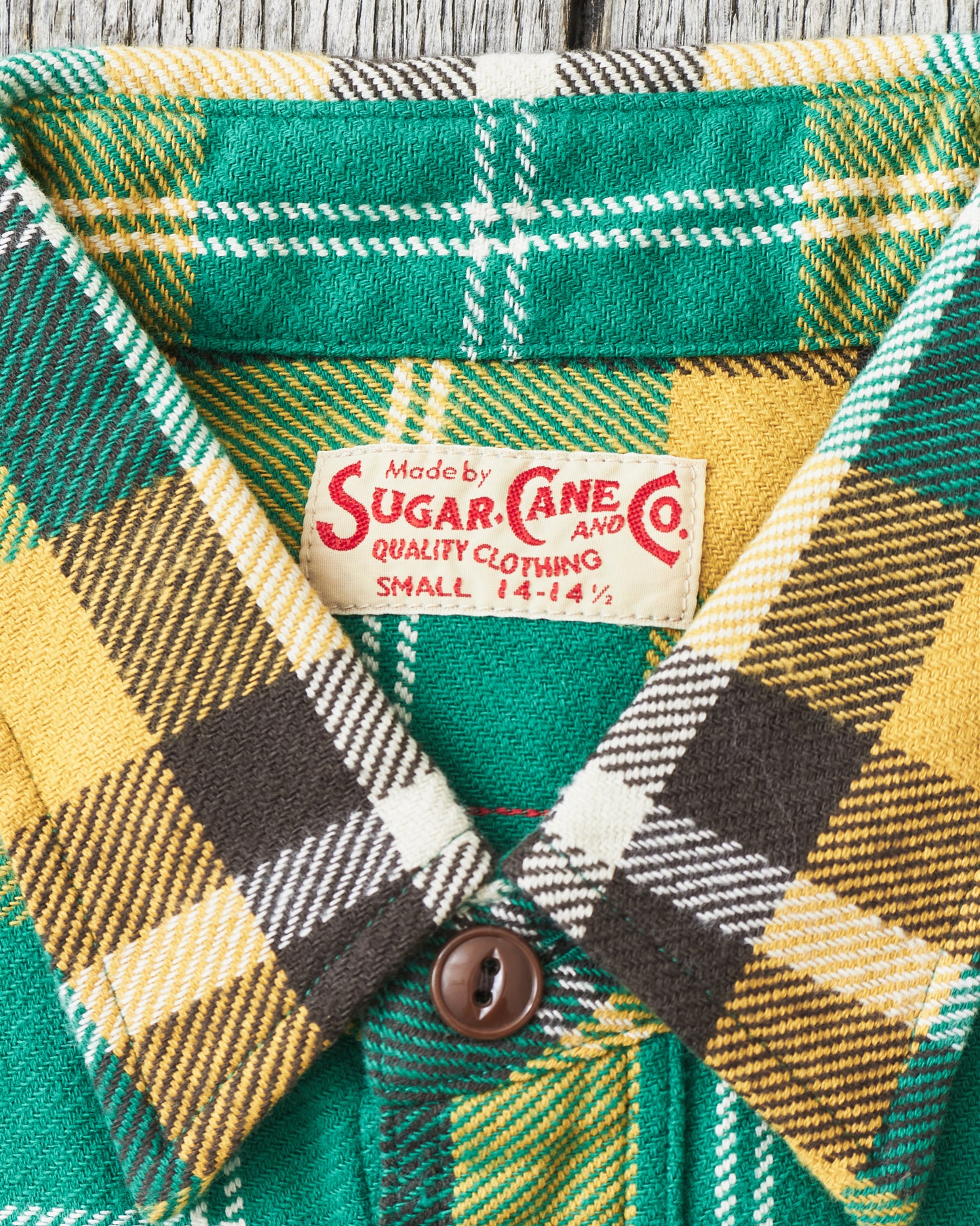 Sugar Cane & Co Twill Plaid Flannel Work Shirt Green SC29364